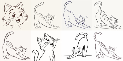 happy cat kitten stretching draw line