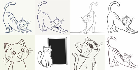 happy cat kitten stretching draw line