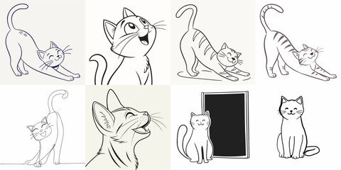 happy cat kitten stretching draw line