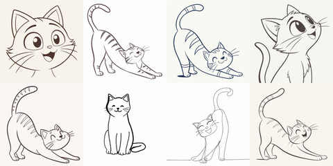 happy cat kitten stretching draw line
