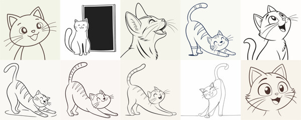 happy cat kitten stretching draw line