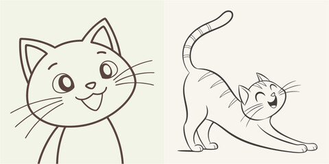 happy cat kitten stretching draw line