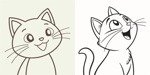 happy cat kitten stretching draw line