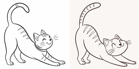 happy cat kitten stretching draw line