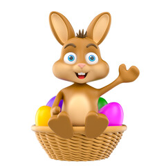 Easter Bunny with a Basket of Eggs 3D Render with transparent background