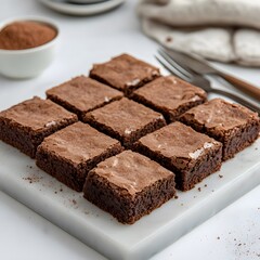 Delicious chocolate brownies baking photography, kitchen setting