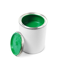Can of light blue paint isolated on white