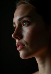 lassic Profile Shot of a Woman with Strong Lighting and Shadows Creating a Bold Contrast