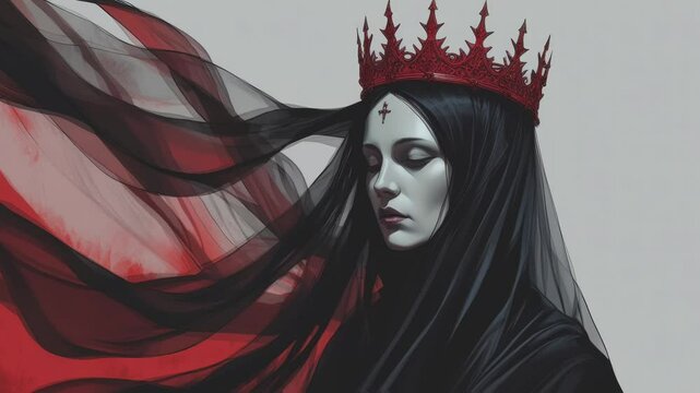 Gothic woman in black dress and red crown with high quality 4K footage video motion