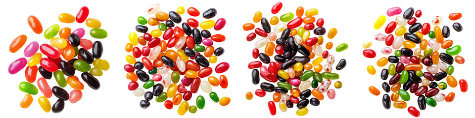  set of Different types of jelly beans, different flavors of jelly beans, different types of jelly beans, the world of jelly beans and their flavors in search of, on a transparent backgrounds