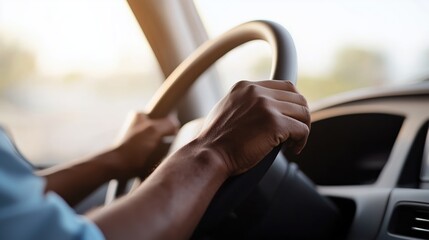 Close-Up of Confident Hands on Steering Wheel