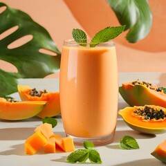 A papaya smoothie in a glass