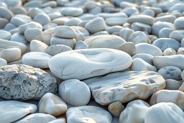 white pebbles background, top view.