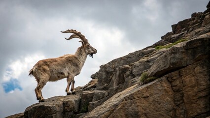 Obraz premium Markhor Standing on Rocky Mountain Slope