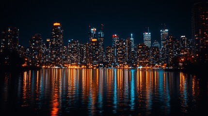 Obraz premium Night cityscape reflecting on water