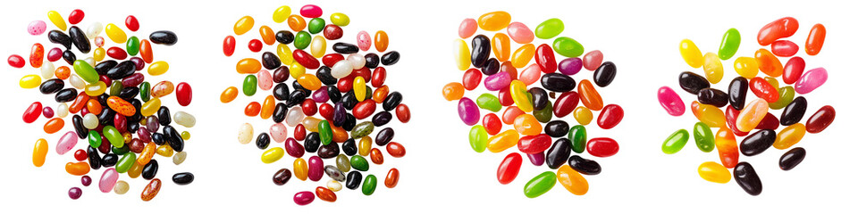 set of Different types of jelly beans, different flavors of jelly beans, different types of jelly beans, the world of jelly beans and their flavors in search of, on a transparent backgrounds