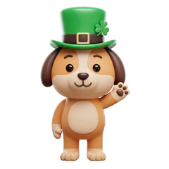 Fototapeta premium St Patricks Day Cute Dog Waving with One Hand Isolated