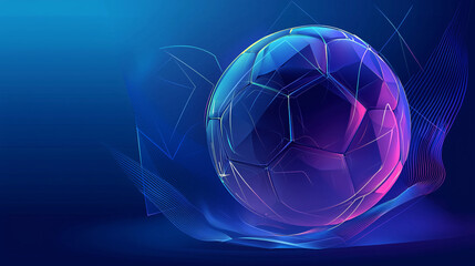 Abstract Futuristic Soccer Ball Design with Dynamic Blue and Purple Neon Lines