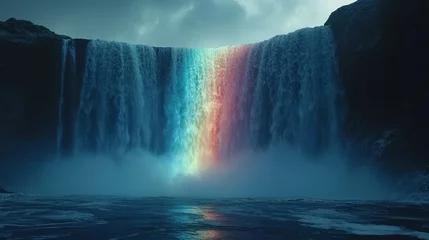 Poster Iceland waterfall rainbow mist scenic nature background