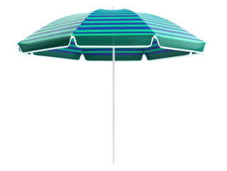 Isolated Green and Blue Striped Beach Umbrella