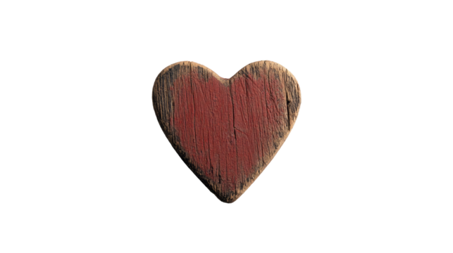 a wooden heart shape in red color. isolated on transparent background