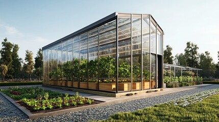 Obraz premium Futuristic Greenhouse: Hydroponic Tomato Farming with Smart Irrigation System