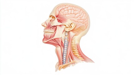 Detailed Human Neck Anatomy Illustration Featuring Trachea and Esophagus