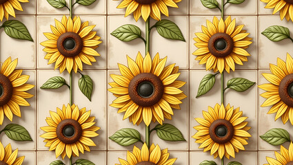 Dried Sunflower Motifs & Earthy Brown Tones: Rustic Seamless Tile Pattern for Country Kitchens