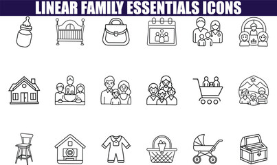 Linear Family Essentials Icons Baby, Home, Family, and More