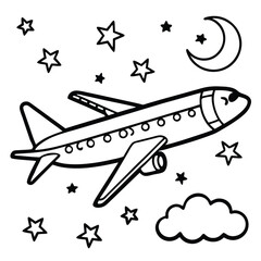 Dreamy Night Flight Cartoon Airplane in the Sky