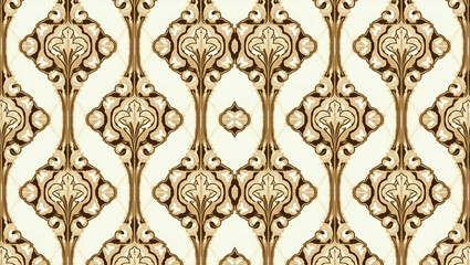 Art Deco Seamless Tile Pattern: Symmetrical Hydrangea Motifs with Gold Accents for Glamorous Interiors
