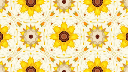 Flowing Lines and Pastel Colors: Art Nouveau Sunflower Seamless Tile Pattern for Elegant Dining Rooms