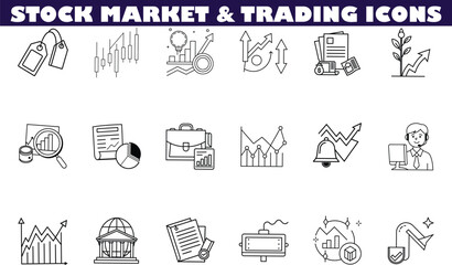 Stock Market Trading Icons Growth, Finance, Investment, Charts, Graphs