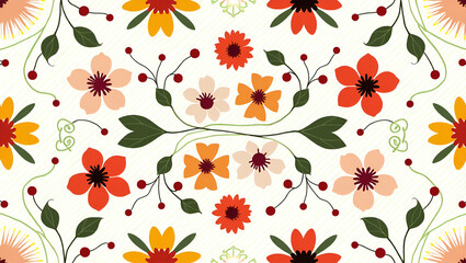 Bold Floral Lines and Vibrant Colors: Modern Abstract Wildflowers Seamless Tile Pattern for Contemporary Artistic Spaces - A Unique Flat Vector Illustration