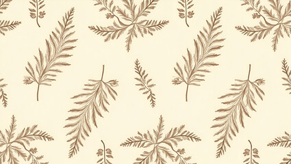 Naklejka premium Antique Fern Drawings and Sepia Tones: Vintage Seamless Tile Pattern for Classic Offices in Simple Flat Cute Vector Illustration for a Smart Business Tone