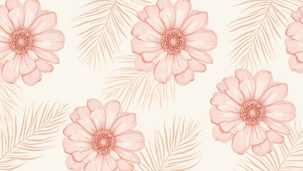 Soft Pinks and Intricate Monstera Leaves: A Delicate Peony Seamless Tile Pattern for Feminine Elegant Interiors - Cute Vector Illustration for Smart Business Concepts