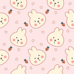 Face rabbit cartoon so cute. On carrot heart pink background. Pattern seamless vector illustration. 