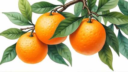 Vibrant Watercolor Painting of Blooming Orange Tree with Juicy Oranges