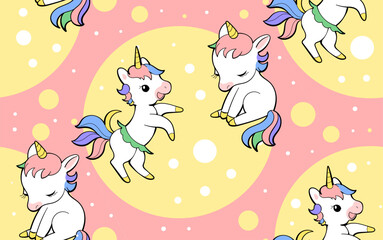 Seamless vector pattern with cute unicorns on vibrant background. Perfect for textile, wallpaper or print design.
