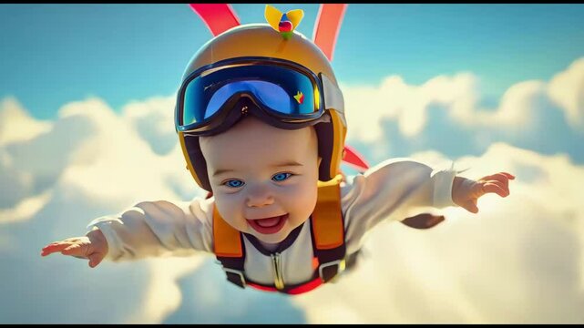 Baby skydiving adventure in high Quality 4K footage video motion backgrounds