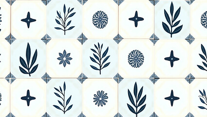 Marine Inspired Botanical Motifs with Oceanic Colors: Nautical Seamless Tile Pattern for Coastal Homes - Perfect Photo Stock Concept with Empty Space on the Left Side