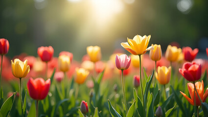 Vibrant Flat Colorful Flowers Blooming in a Lush Garden: A Beautiful Nature Landscape Concept Illustrated in Simple Cute Vector Style for Smart Business Presentations