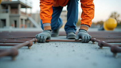 Understanding the Role of Rebar in Concrete: A Flat Vector Illustration of a Construction Worker Reinforcing Building Projects with Protruding Rebar for Effective Structural Integrity