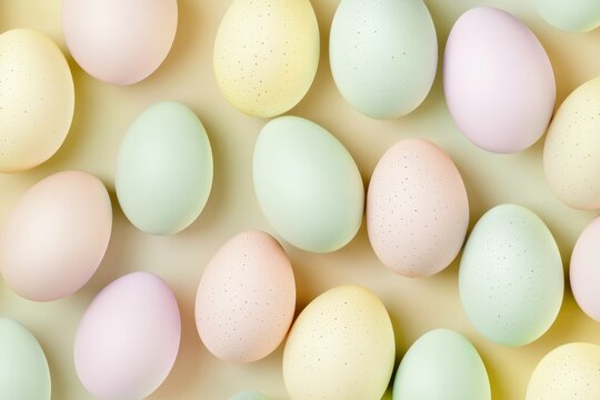 Soft Pastel Easter Eggs with Speckled Patterns on a Neutral Background &ndash; Minimalist Spring Holiday Aesthetic
