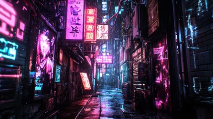 Cyberpunk Alleyway: Neon Dreamscapes of a Futuristic City