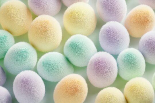 Fluffy Pastel Easter Eggs Flat Lay &ndash; Soft and Dreamy Spring Background for Social Media and Websites
