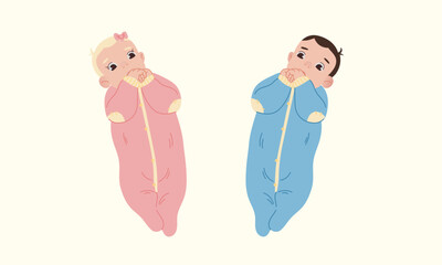 Cute Baby Boy and Girl in Cozy Pajamas Illustration