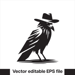 Western Raven vector with hat, logo
