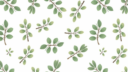 Flat Botanical garden eucalyptus seamless tile pattern with various eucalyptus species in natural greens on white background perfect for serene spaces concept as Various eucalyptus species in natural 