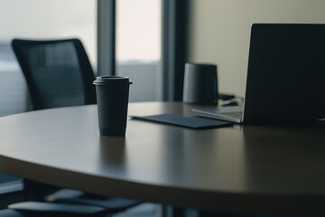 Fototapeta premium Modern workspace with coffee and technology during a quiet afternoon
